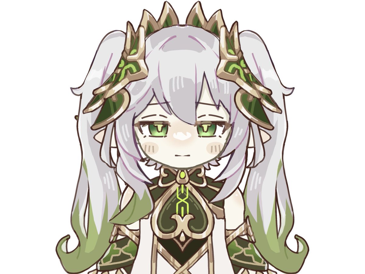 nahida (genshin impact) 1girl green eyes solo pointy ears hair ornament simple background white background  illustration images