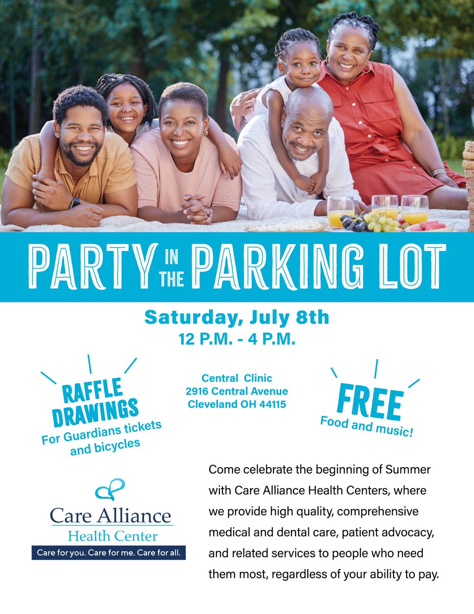 Join us at our Central Neighborhood clinic on July 8th for a Party in the Parking Lot.   There will be free food, music and giveaways!