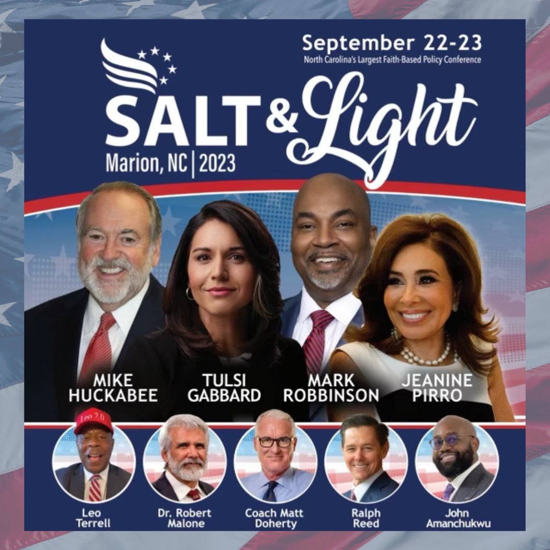 I'm excited to announce that I am a featured speaker at the 2023 @NCFaithFreedom Salt & Light Conference! 🇺🇸
.
🎟 Grab your tickets here: ncfaithandfreedom.com/saltandlight/
.
.
#ncsaltandlightconference #keynotespeaker