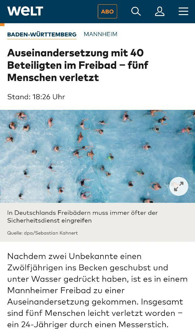 In meiner Kindheit gab es diese Vorkommnisse schlichtweg nicht. Seit dem #Deutschland sich aber dazu entschloss, eine desaströse Migrationspolitik zu betreiben, gehört dies in vielen Freibädern leider zur Tagesordnung.
#Freibad #Freibäder #Ampel #AmpelAbwaehlen #Faeser #Gruene