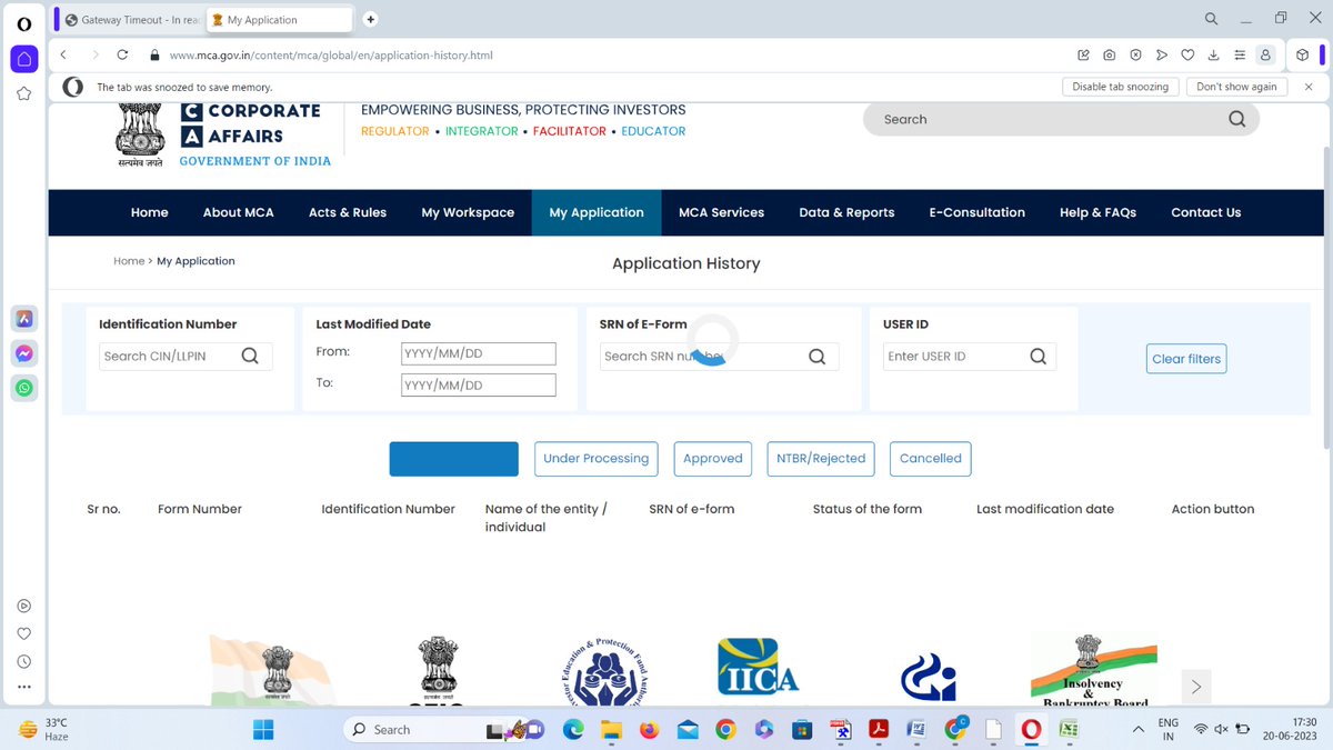 ektaramsinghani's tweet image. PDF generation in progress,facing login issue since morning, almost a day to generate PDF,it is showing GatewayTimeout. Plz solve these issues.We r putting so much efforts just to file one single form on V3portal @MCA21India @icsi_cs @HelpdeskMCA21V3 @nsitharaman @LTIMindtreeOFCL