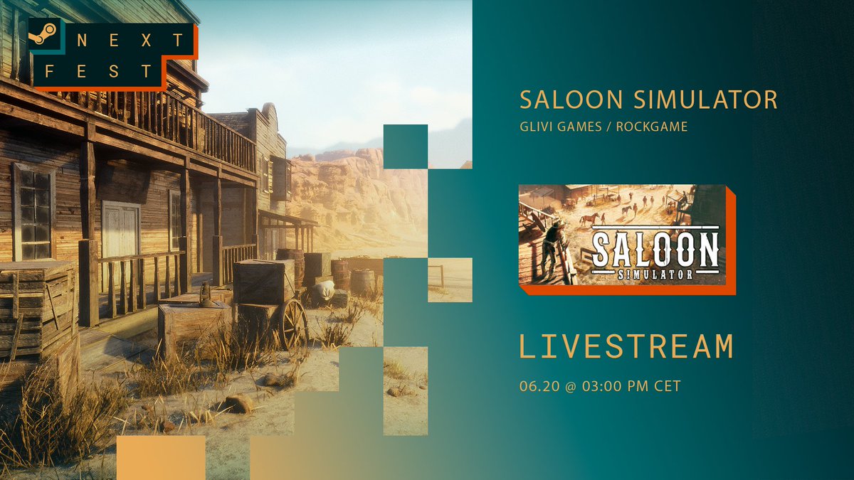 We invite you to live from our game Saloon Simulator!

You can watch it here - cutt.ly/owti90jx

You can also download the demo and experience the hard life of a Saloon owner in the Wild West!

Yeehaw! 🐎💨 #NextFest #SteamFest #Demo #SteamNextFest