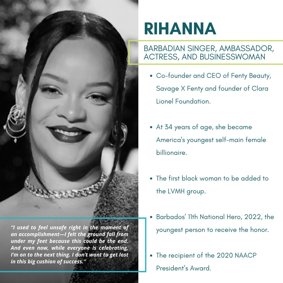 Celebrating an icon during Caribbean American Heritage Month: Rihanna, the multi-talented Barbadian singer, ambassador, actress, and businesswoman. She has redefined the music  and cosmetic industries #Rihanna #MusicIcon #CAHM #EbenumEquation #BYOA #5%shift #coaching #leadership