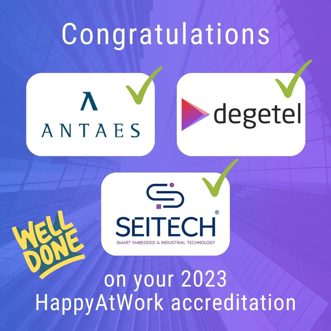 This year we are very proud to announce that our partners Antaes, Degetel and Seitech Solutions were all individually accredited HappyIndex®AtWork 2023 🎯  
Congratulations everyone 👏
More info 👉 ow.ly/bSNW50OS0VZ