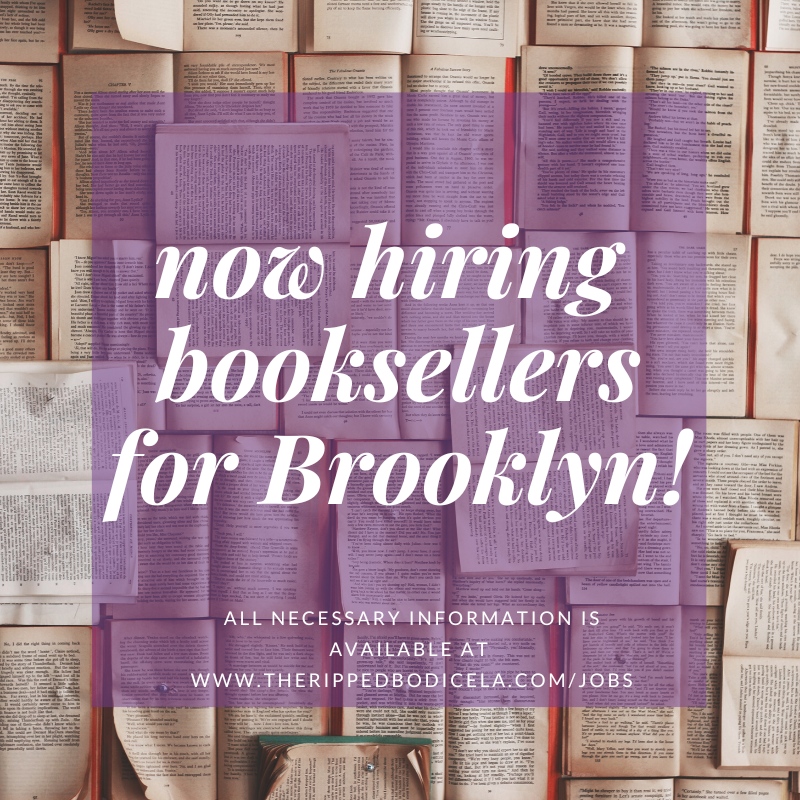 TheRippedBodice's tweet image. Attention Brooklyn based romance readers!
We are now hiring booksellers for our new Park Slope location.
You must be:
-18 years old
-Avail inperson July 24
-A lover of romance novels

Please apply by July 1 at:
therippedbodicela.com/jobs