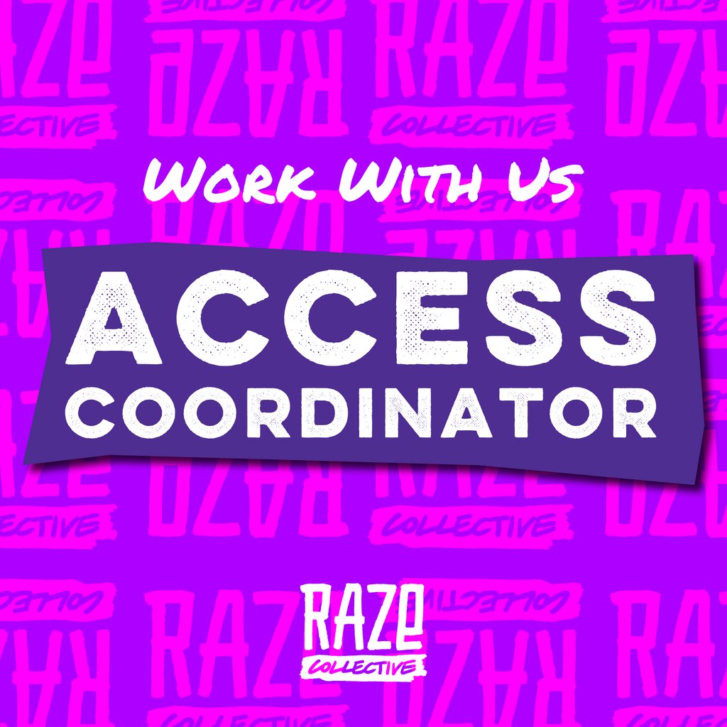 📢 Work with us 📢  Excited to announce a job opening for an Access Coordinator at Raze! Join our team & help us bring diverse, queer stories to the forefront.
Find out more & apply now at razecollective.com/job-opportunit…! 🗓 deadline to apply is July 5th #AccessCoordinator #QueerArt