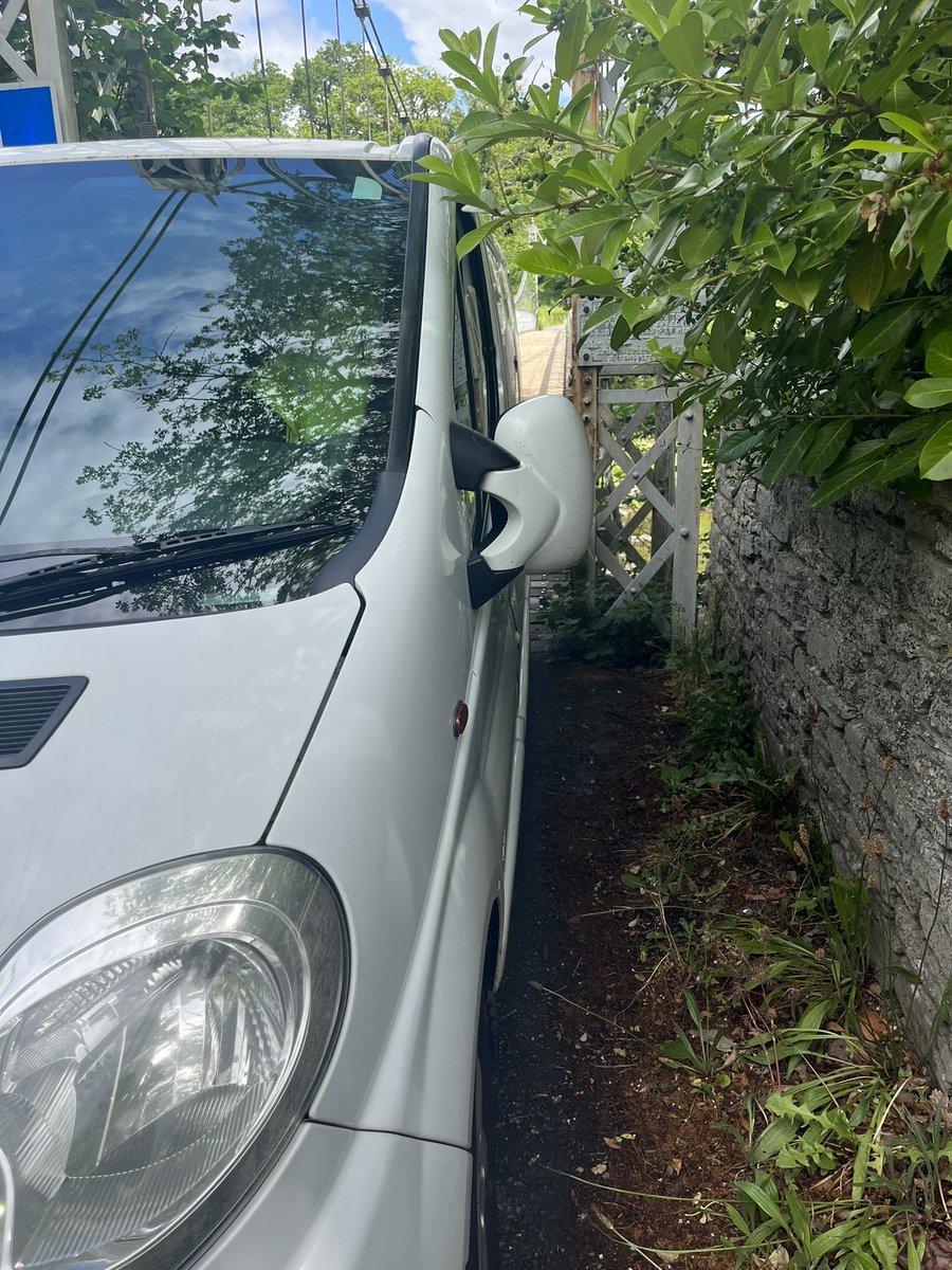 It was a tight squeeze crossing this 100 year old suspension bridge today (Lady Milford’s Bridge over the River Wye at Llanstephan)