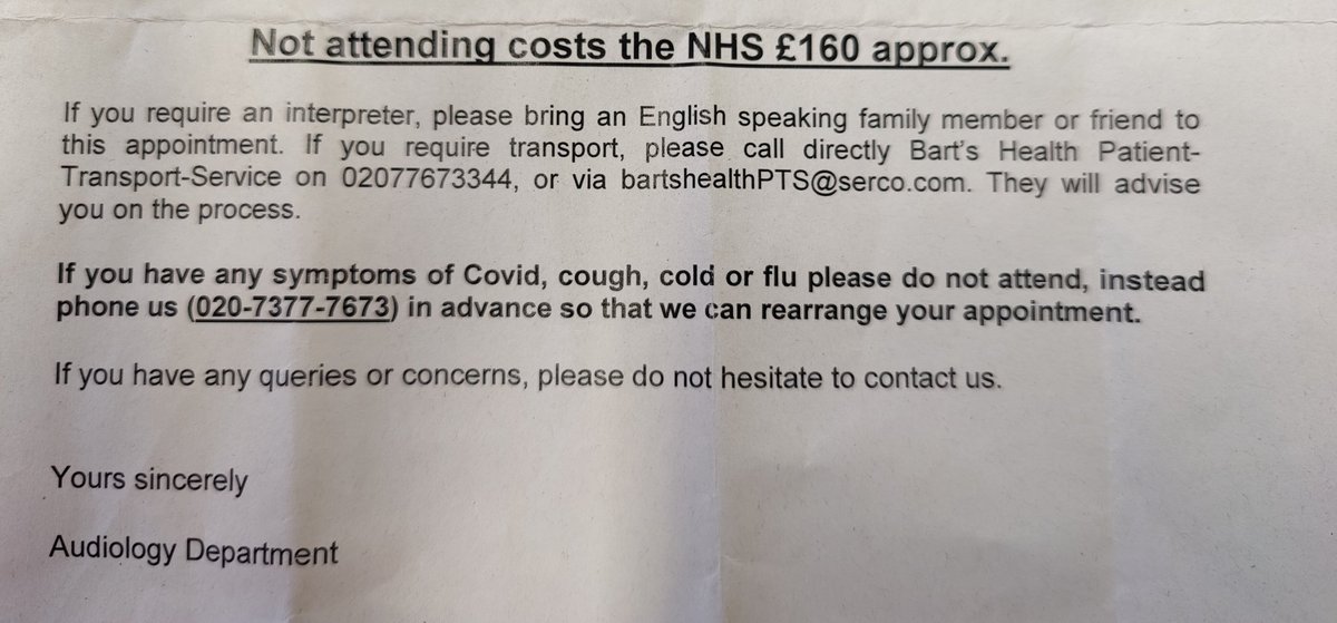 neal_08's tweet photo. Oh my god, I have work colleague with me, he gave me his letter and ask me to help for hospital appointment. Check this out. "If you require an interpreter, please bring an English speaking family member" @NHSEngland @NHSEnglandLDN @NRCPD @BDA_Deaf #whereisBSLact?#equalityact https://t.co/r0Lc78BX8K