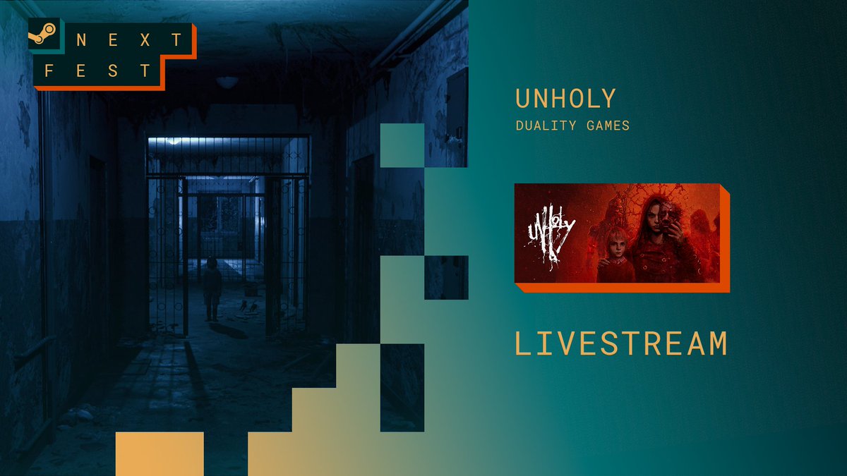 Tune in for a new broadcast of #Unholy for the #SteamNextFest and watch the Dev's walkthrough with additional exclusive sneak-peeks 🔍 And if you didn't play our demo yet, you can do it right NOW! 🎮