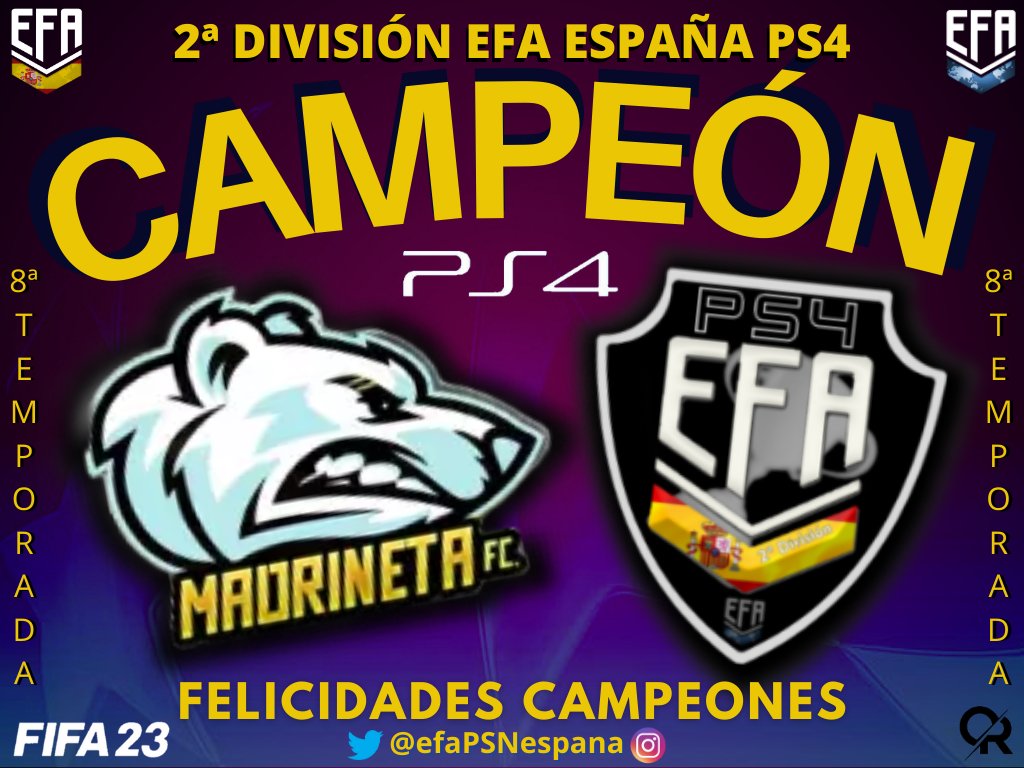 #2DivEFAEspañaPs4
CAMPEONES!

@MadrinetaSports

Se alza con el título de campeón!!

Enhorabuena!

PRÓXIMA TEMPORADA EN PS5!