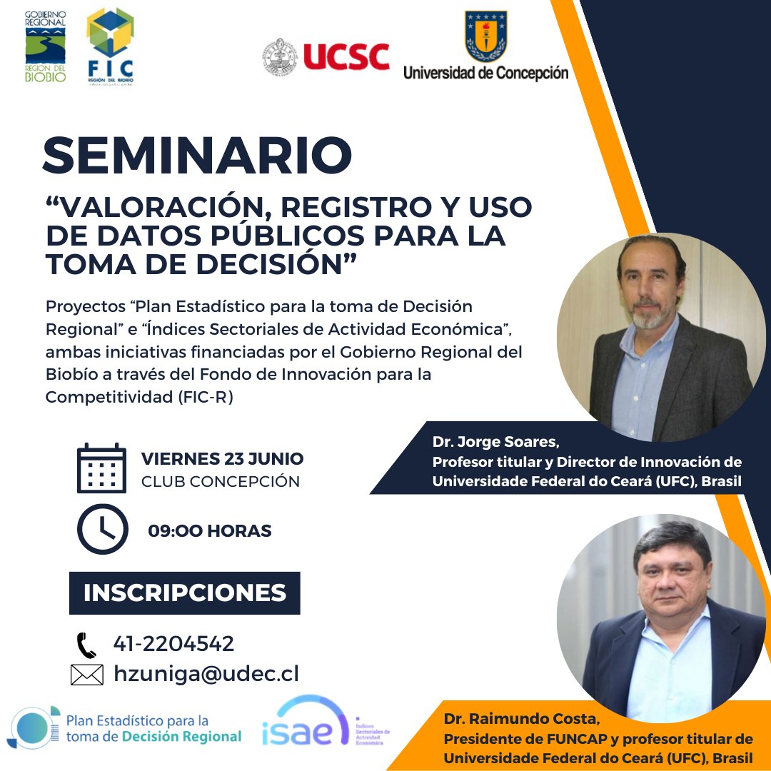 Inscripciones abiertas para Seminario de este viernes 23 de junio en Club Concepción, que contará con las exposiciones de 2 docentes brasileños 🇧🇷

Accede e inscríbete en 
shre.ink/l6Rc

Modera Panel de conversación la Directora de <a href="/CreasurUdec/">CreaSur UdeC</a>, profesora <a href="/vmonterob/">violeta</a>