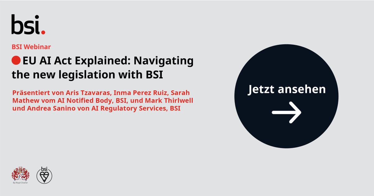 Hören Sie sich noch einmal unser #Webinar "#EU #AI Act Explained: Navigating the new legislation with BSI" an. Das Webinar befasste sich mit dem EU-Gesetz über #KI und beleuchtete die Auswirkungen auf KI-Anbieter und Hersteller. 
💡 Jetzt ansehen: bit.ly/42DydZu