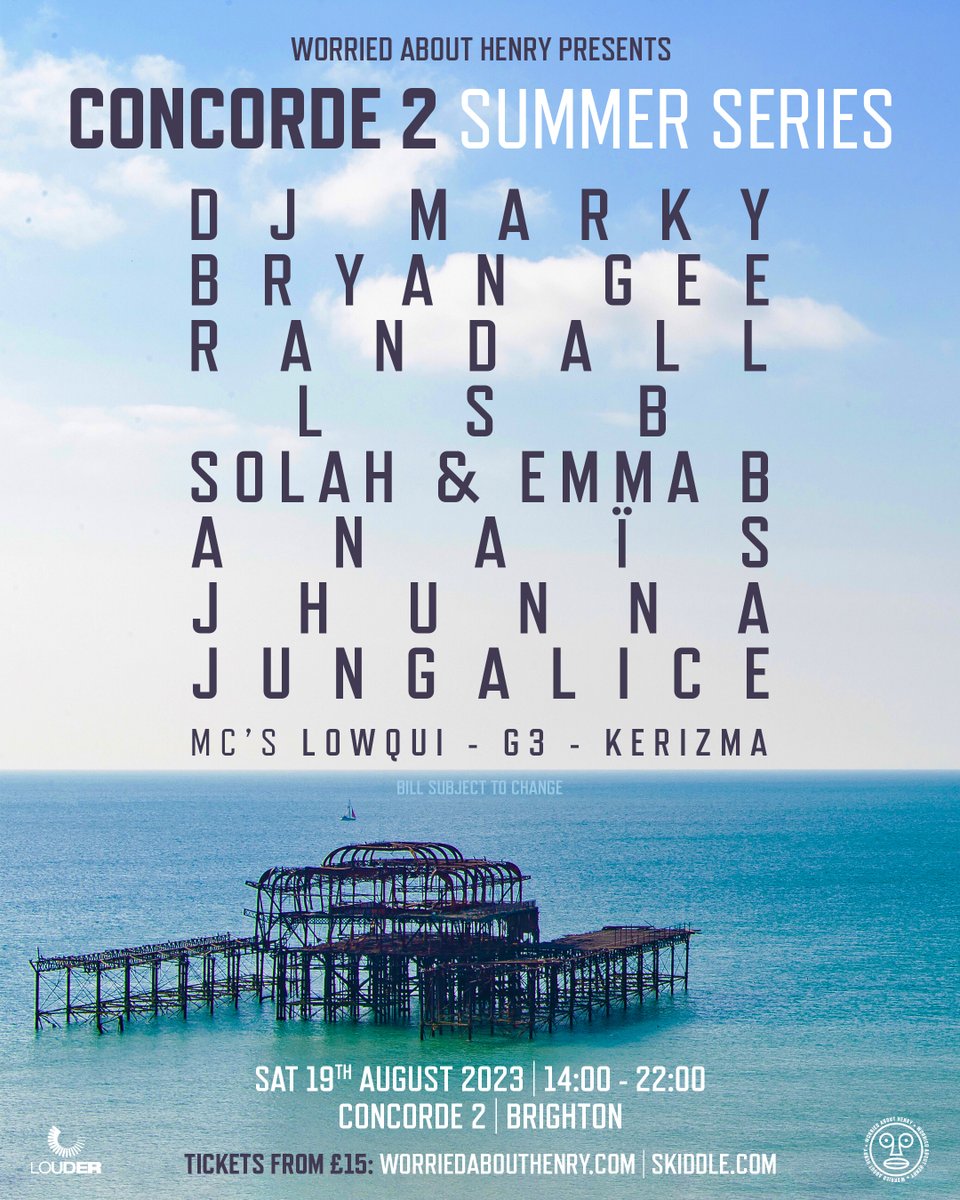 On August 19th Worried About Henry will be bringing DJ Marky, Bryan Gee, Randall, LSB, Solah & Emma B, Anais, J Hunna & Jungalice to our Terrace for an epic day of Drum & Bass in the sun!

Grab your tickets here...https://t.co/poFUkXsFTY https://t.co/oQ9GI8fNb4