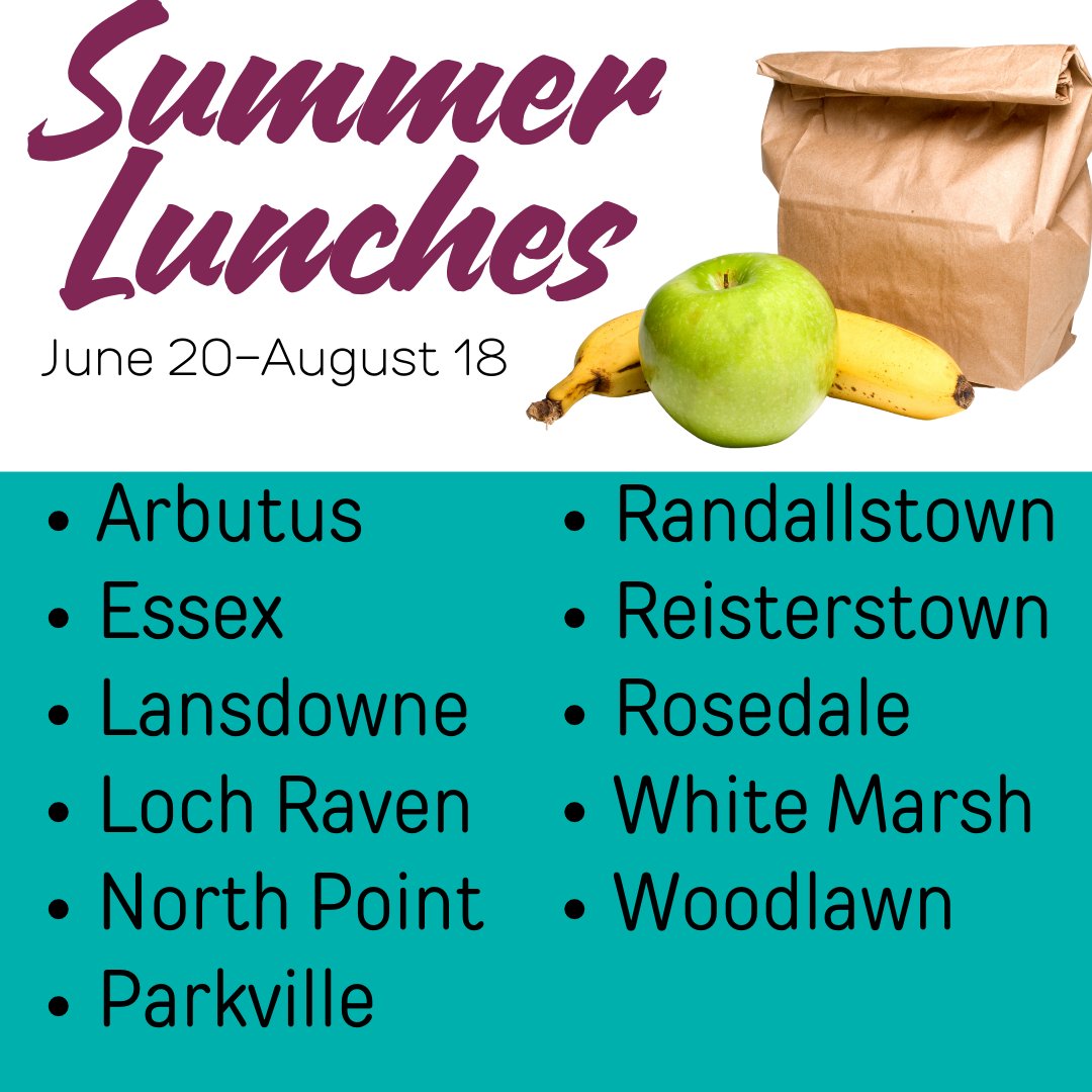 We're proud to once again offer summer lunches at 11 of our branches, starting today and running through August 18. Meals must be eaten in the branches. Learn more: bit.ly/3hhGcpl

#summermeals #lunch #library #BaltimoreCounty