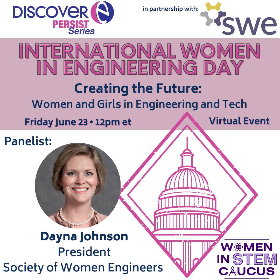 This Friday! Join DiscoverE, the Congressional #WomeninSTEM Caucus &amp; <a href="/SWEtalk/">SWE</a> for an International Women in Engineering Day panel discussion on June 23 at 12pm ET! #INWED23

Register today! us02web.zoom.us/webinar/regist…