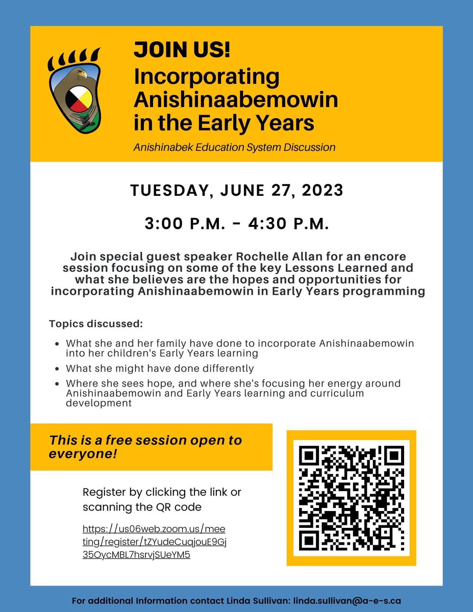Join us on June 27 to listen to special guest speaker Rochelle Allan speak on what she believes are the hopes and opportunities for incorporating Anishinaabemowin in Early Years programming!