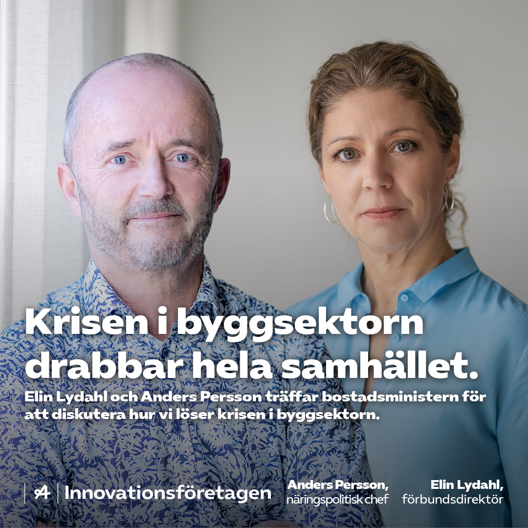 Krisen i byggsektorn drabbar hela samhället! Vår förbundsdirektör <a href="/LydahlElin/">Elin Lydahl</a> och vår näringspolitiska chef <a href="/By_Anders/">Anders Persson</a> träffar idag bostadsminister <a href="/andreas_carlson/">Andreas Carlson</a> för att diskutera hur vi löser krisen i byggsektorn.