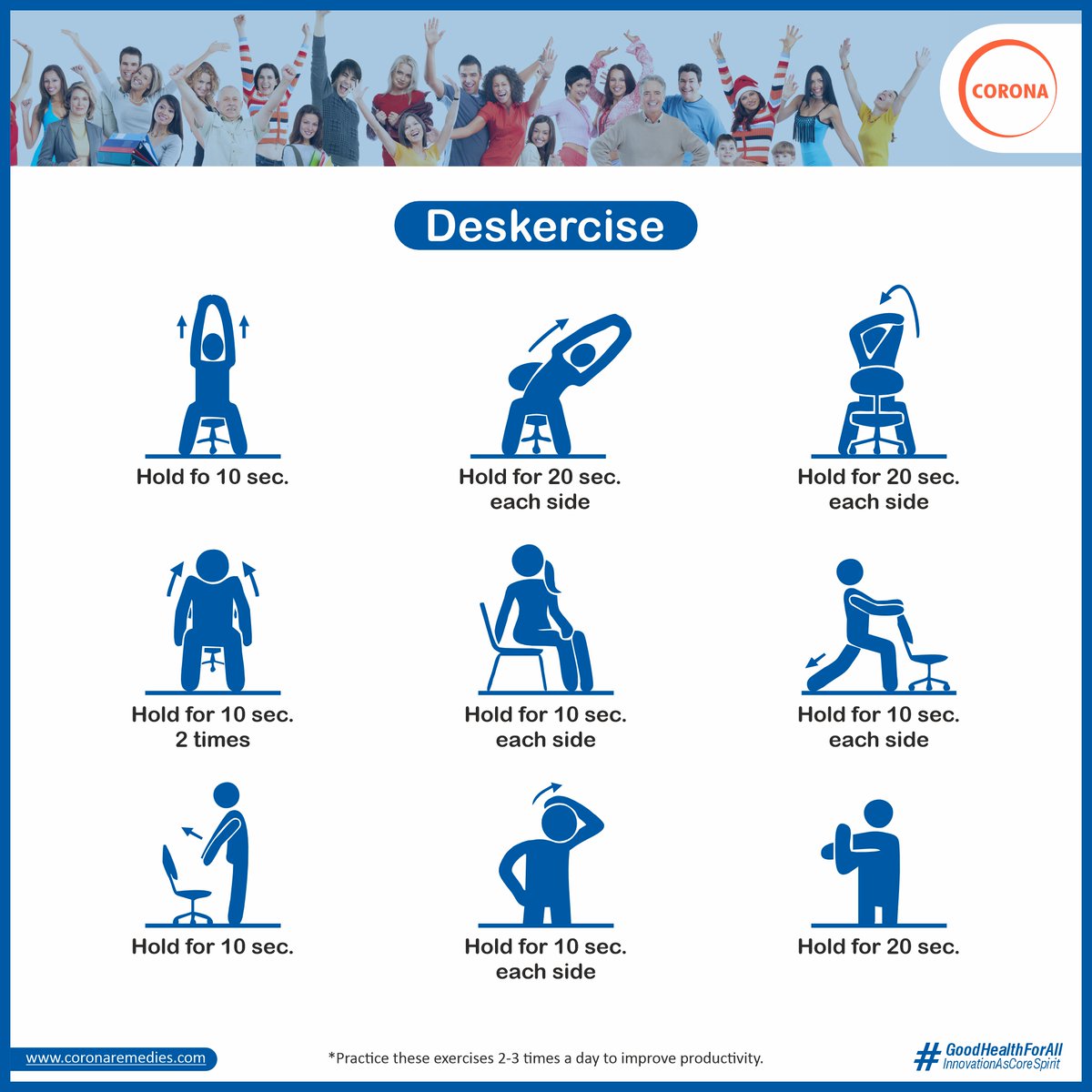CORONAREMEDIES's tweet photo. This #InternationalYogaDay - Let's Roll Your Chair Back &amp; Do Some #Deskercise or #DeskYoga

Taking 2 - 3 minutes of time for practicing #Deskercise can make a real difference  amidst the hustle and bustle.

#CORONA #coronaremedies #goodhealthforall #internationalyogaday #yoga https://t.co/OCt2tBjPL3