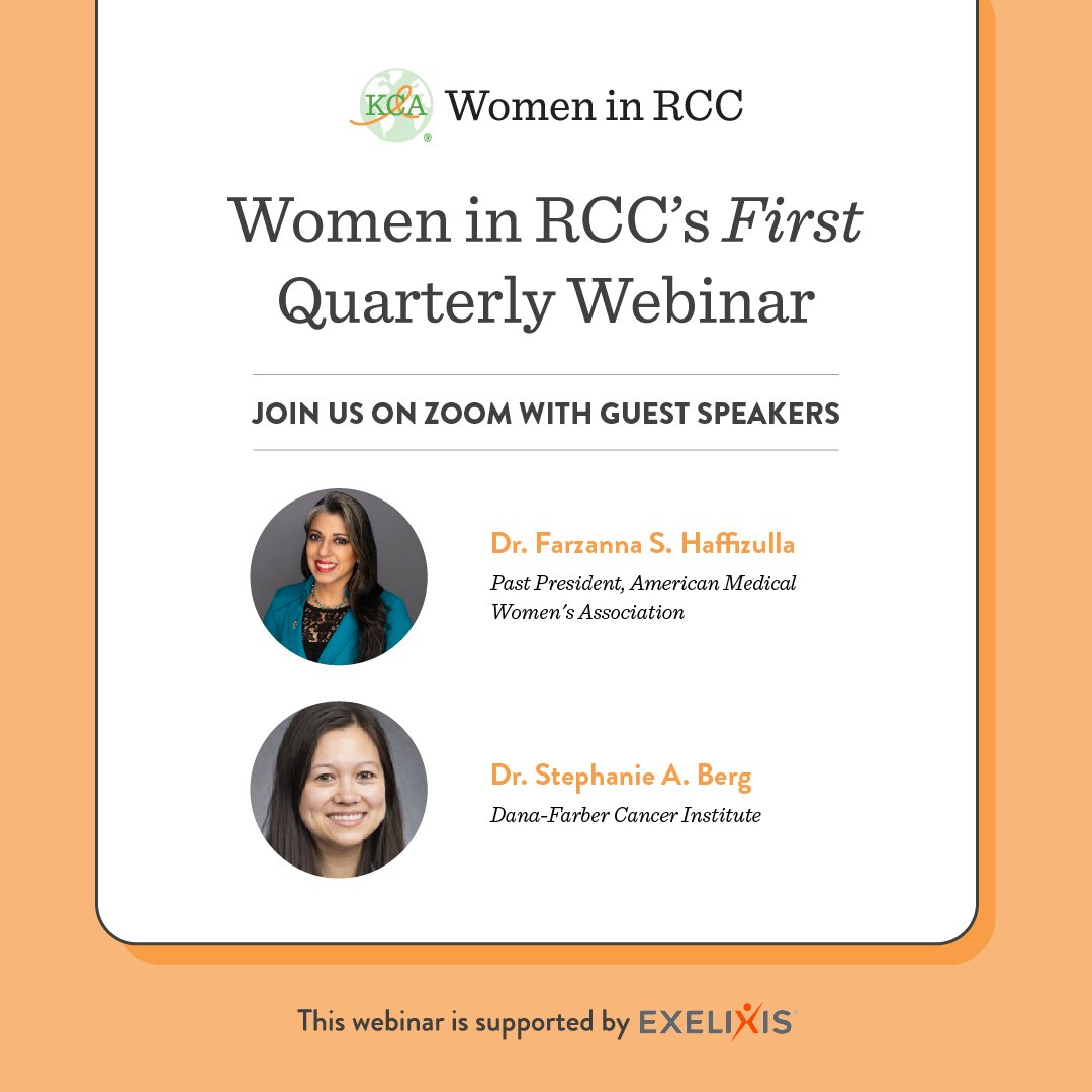 KidneyCancer's tweet photo. The KCA’s ‘Women in RCC’ program kicks off its FIRST webinar in July! Join for a discussion of leadership challenges by @BusyMomMD and a review of key RCC research from #ASCO23 with @bergsa83. Register: https://t.co/rEzLCmYPiX #WiRCC https://t.co/CKJyE925Ww