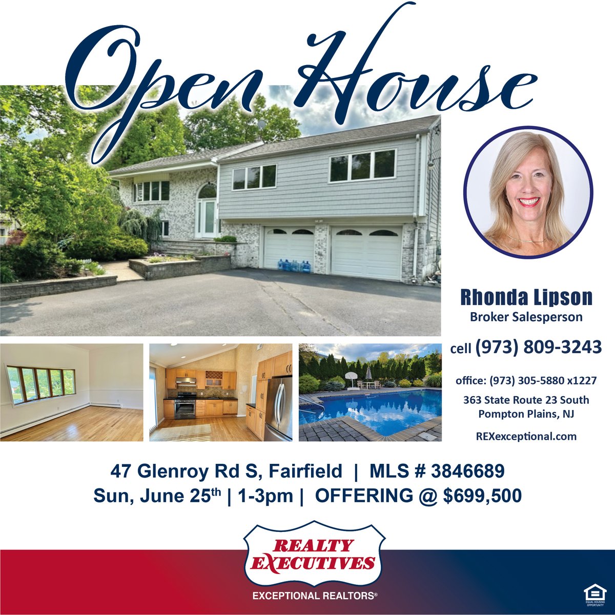 😍OPEN HOUSE ✏Sunday, June 25th ⏰1pm - 3pm 💲699,500 🚗47 Glenroy Rd S, Fairfield, NJ 🏠For entertainment enjoy the inground pool, and covered patio with extended grass for fun, and games! #openhouse #fairfieldnj #ingroundpool #coveredpatio #recroom #highceiling #extendeddeck