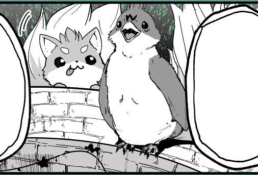 囁き鳥の背後に迫り寄るポンタ🕊🦊 #骸骨騎士様