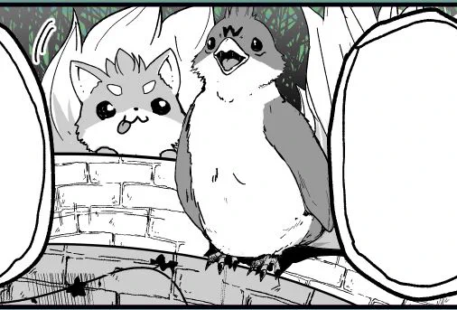 囁き鳥の背後に迫り寄るポンタ🕊🦊 #骸骨騎士様