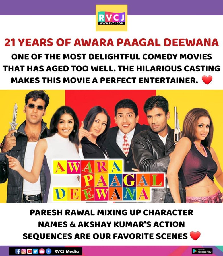 21 years of sheer madness, laughter, and love! From Chota Chattri to Guru Gulab Khatri, Awaara Pagal Deewana continues to captivate hearts.❤️🎬

#AkshayKumar #PareshRawal #JohnnyLever