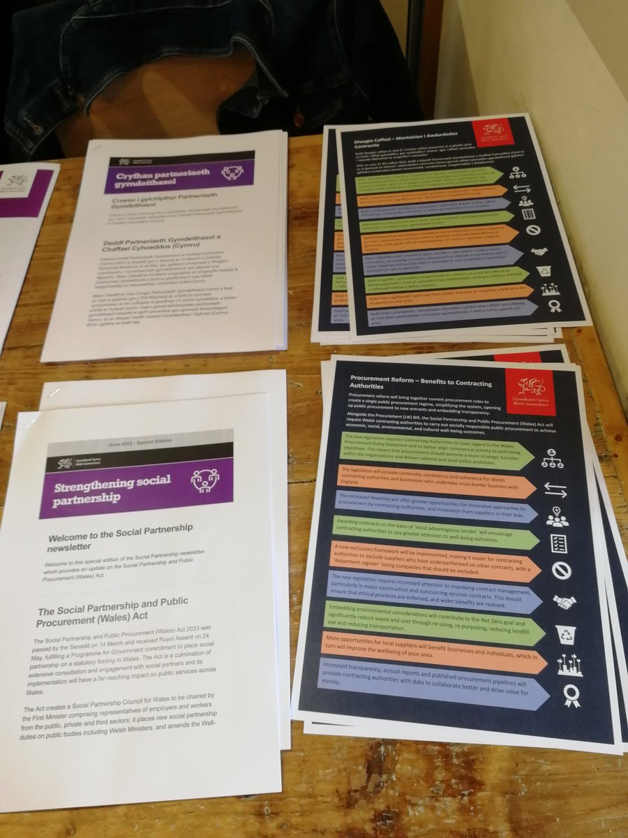Sun shining over the launch of the Social Partnership and Public Procurement legislation with information to share far and wide about the fair work, fair pay and equity ambition that has been co-produced in Wales.