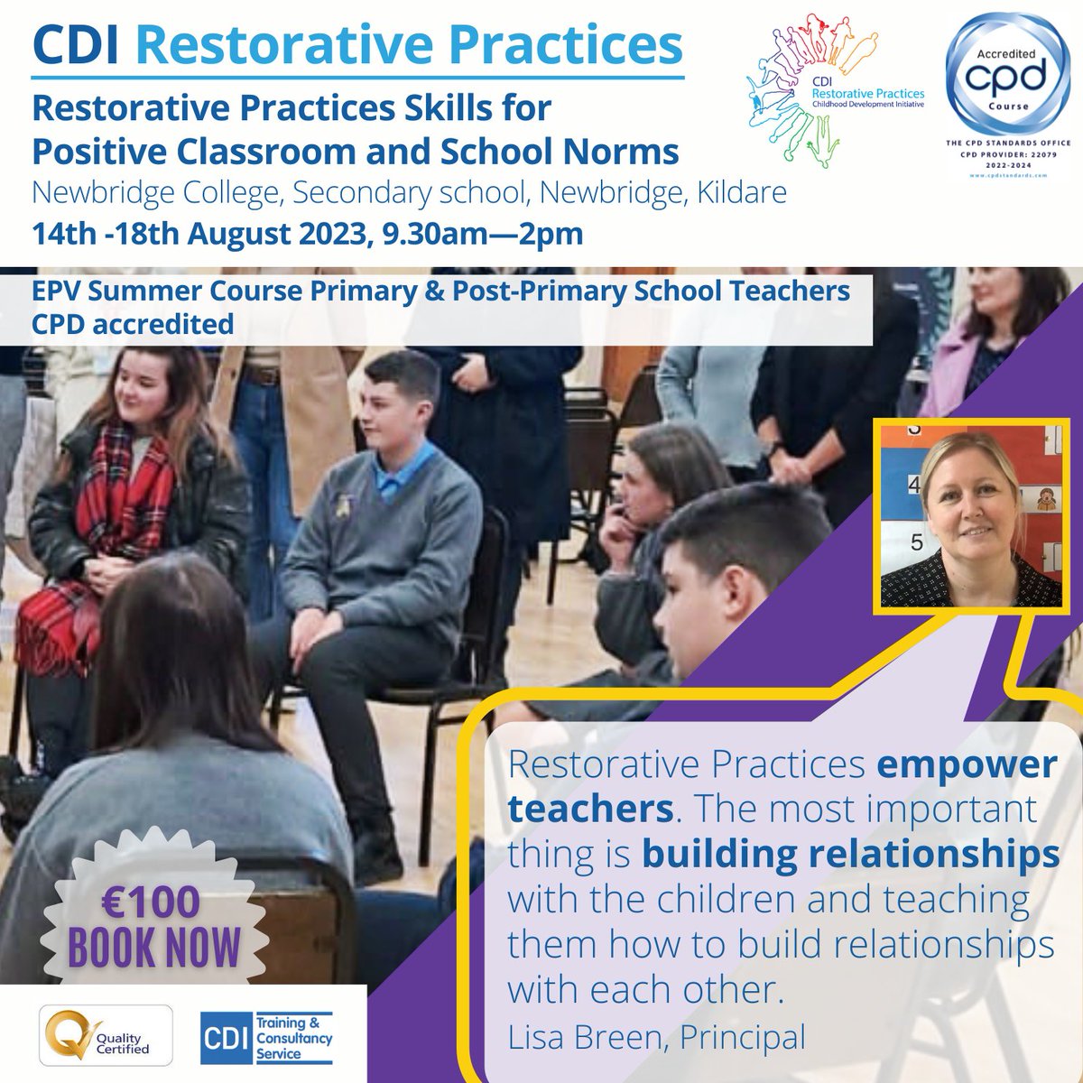 twcdi's tweet image. Calling all teachers
Restorative Practices Skills for Positive Classrooms @NewCol_Official Newbridge, Co. Kildare
Create inclusive environments, manage difficulties, and foster positive relationships

ow.ly/7X8F50OMecL

#RestorativePractices #SummerCoursesTeachers #EPVdays