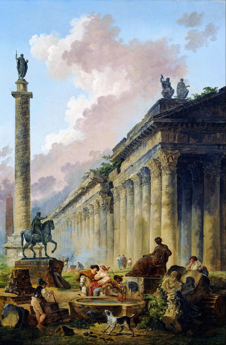 HUBERT ROBERT (Paris, 1733-1808)

'Imaginary view of Rome with the equestrian statue of Marcus Aurelius, Trajan's column and a temple' (1786)
Oil on canvas, 161 x 107 cm. National Museum of Western Art, Tokyo

French artist Hubert Robert, nicknamed 'Robert of the Ruins'