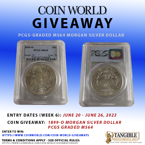 CoinWorld's tweet photo. #Ad Coin World has partnered with Tangible Investments to give away one #MS64 Morgan Silver Dollar each week for the next week. This is your chance to win Week 6 out of 6! #giveaway #coinEntry dates: June 20 - June 25, 2023
Learn More/Enter:
https://t.co/ovSbceZWIl https://t.co/TB1uOBfdSR