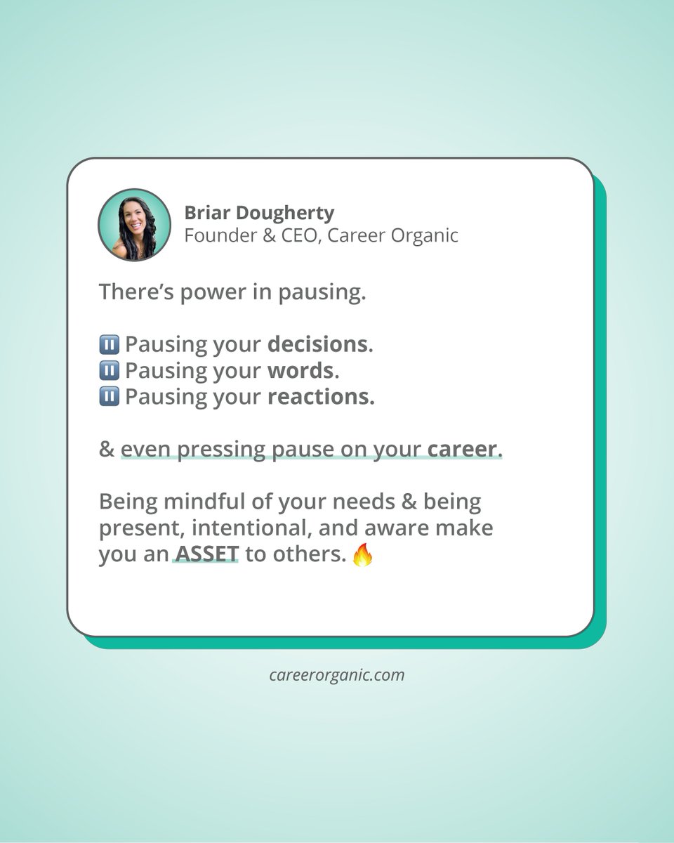 Powerful reminder from our CEO, Briar Dougherty

➡️ 💡 Taking a beat can be just as powerful as taking action. & Don’t underestimate your value because you took a different road or had a longer path. 

#careerdevelopment #mindset #careerchange