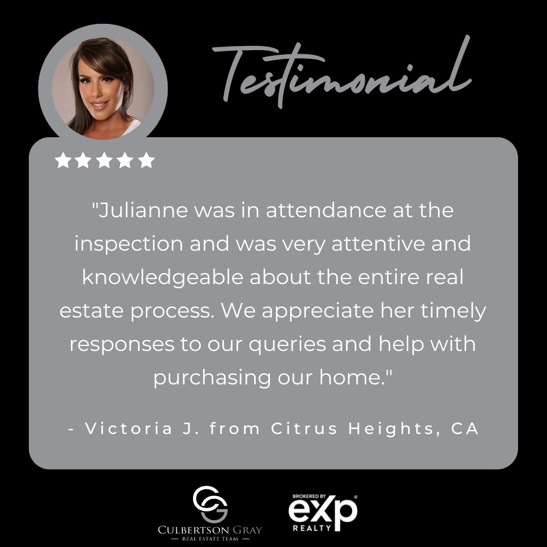 Thank you Victoria on the 5 Star Review for Julianne Morin!

#culbertsonandgraygroup #culbertsonandgray #realtor #realestate #justsold #sold #review #zillowreview #fivestarreview #brokeredbyeXprealty #exprealtyproud #expproud #tuesdaytestimonial #testimonialtuesdays