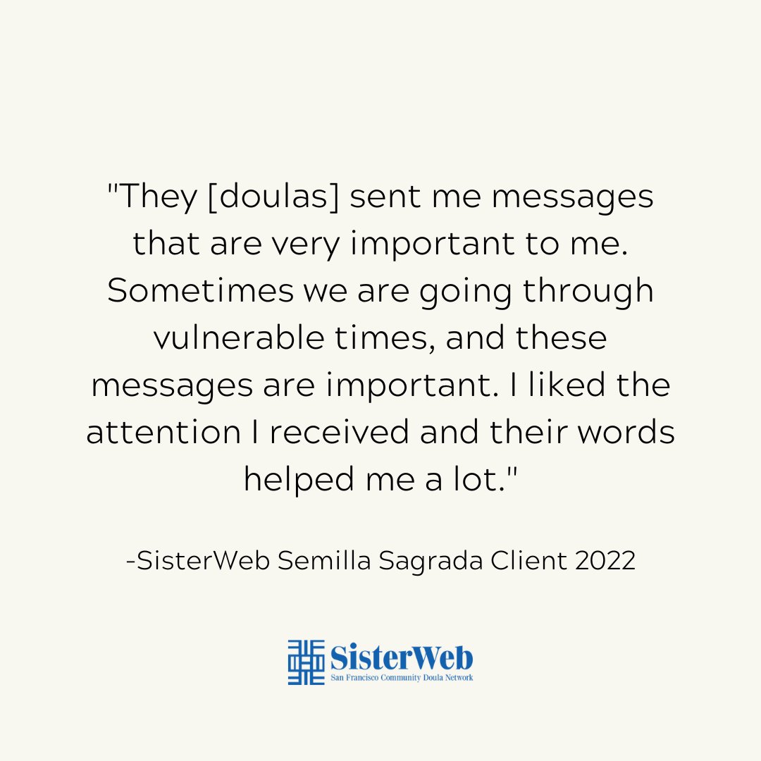 The photograph and quote are from the #SisterWeb Evaluations Department’s Photovoice Project carried out in 2023. Learn more: sisterweb.org/our-impact

#ReproductiveJustice #BirthJustice #BirthEquity #Pregnancy #CommunityDoulas #BayArea #SanFrancisco
