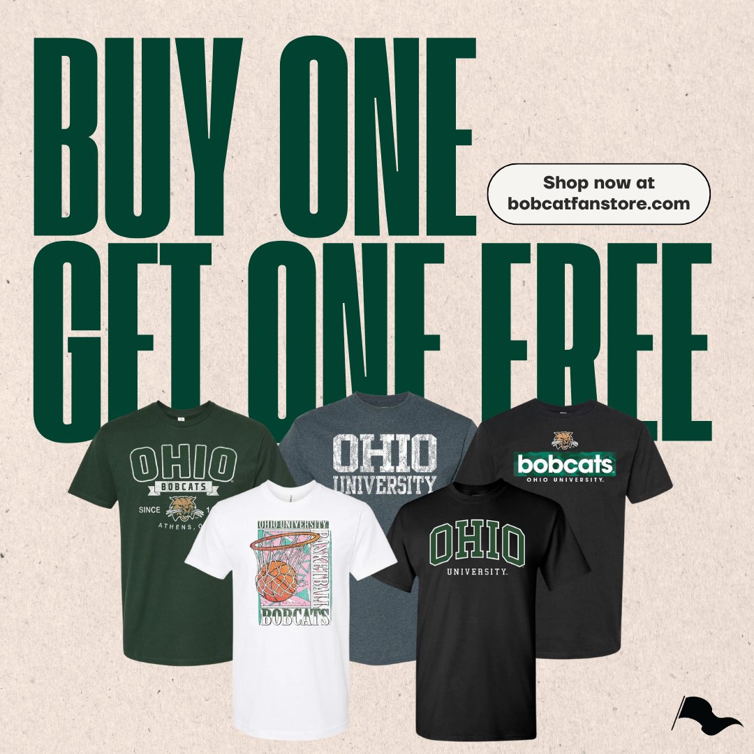 𝗕𝘂𝘆 𝟭, 𝗚𝗲𝘁 𝟭 𝗙𝗥𝗘𝗘  👕
Summer is the perfect time to stock up on new Ohio Bobcat gear! Shop our BOGO tees in-store at 30 N. Court St in Athens or online at bobcatfanstore.com! #OUohyeah #GamedaySpirit #BobcatFanstore