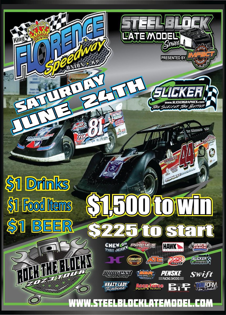 Saturday night June 24th!!! First time is series history we visit @FlorenceSpdwy  Going to be a great night!!!