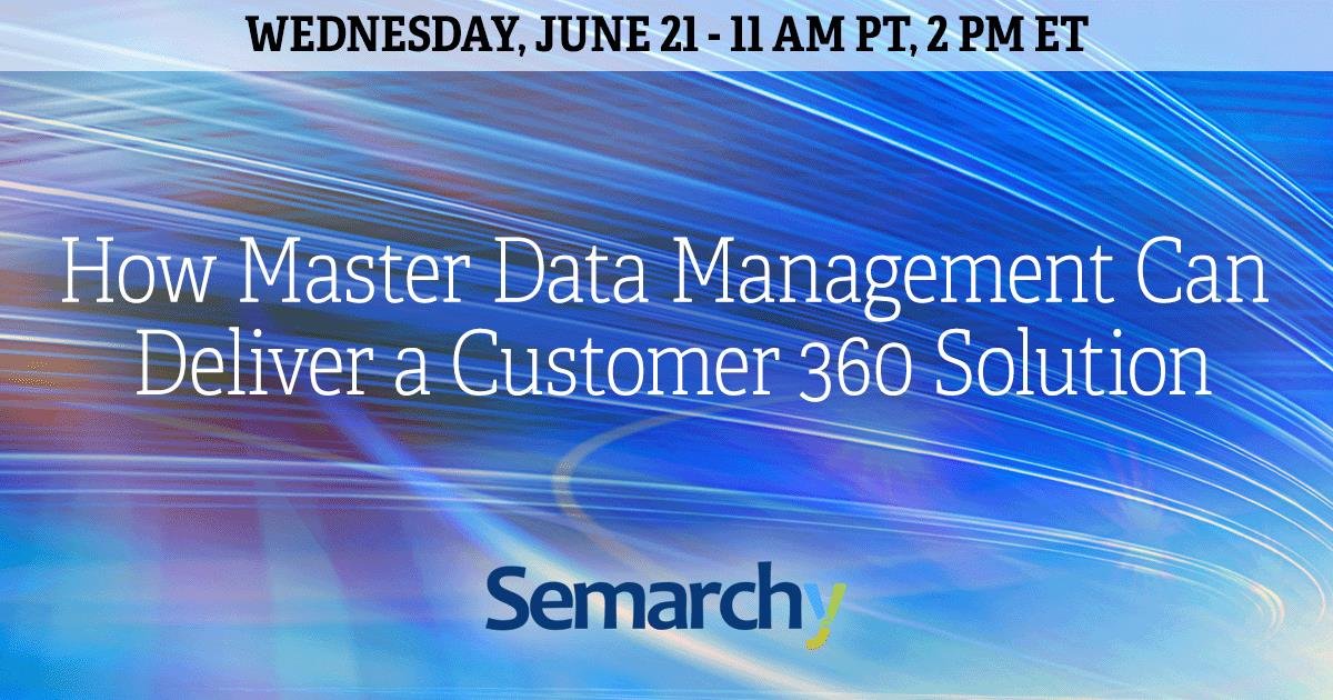 CRM's tweet image. Are you struggling to connect the dots between your customer data sources? #MasterDataManagement can help! Tune in to this informative webinar with the pros from @Semarchy and learn how to achieve a 360-degree view of your customers. #CustomerData #MDM ow.ly/CVgb30svOIY