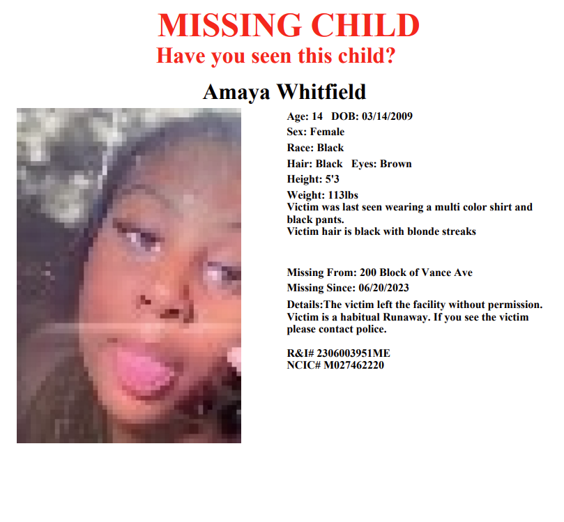 Memphis Police Dept on Twitter "Have you seen Amaya Whitfield? Amaya