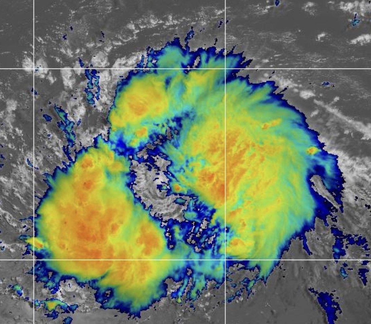 Bret center is not under the convection but between the 2 clusters