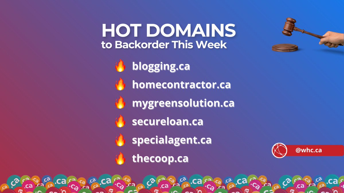 WebHostCanada's tweet photo. Discover the best domains available in this week's #backorder!

Our Top 3:
🏠 homecontractor .ca
🌱 mygreensolution .ca
🔒 secureloan .ca

Share your top 3 treasure finds! 👇

#domaining #backorderdomains #DomainsForSale #domainnames https://t.co/6ULnyMfso7