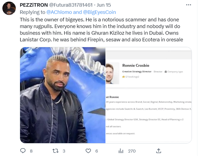 BigEyesIsScam's tweet photo. @BigEyesCoin If LANISTAR is behind BigEyesCoin and stole our Liquidity, they should put in our Liquidity or the authorities may come after them:
Watch this: https://t.co/MlsJWTsxiP
GlassdoorReview #1: https://t.co/J3hVNZ4zLB
GlassdorReview #2: https://t.co/rXE1EtXIhU https://t.co/69LdgQQGCa