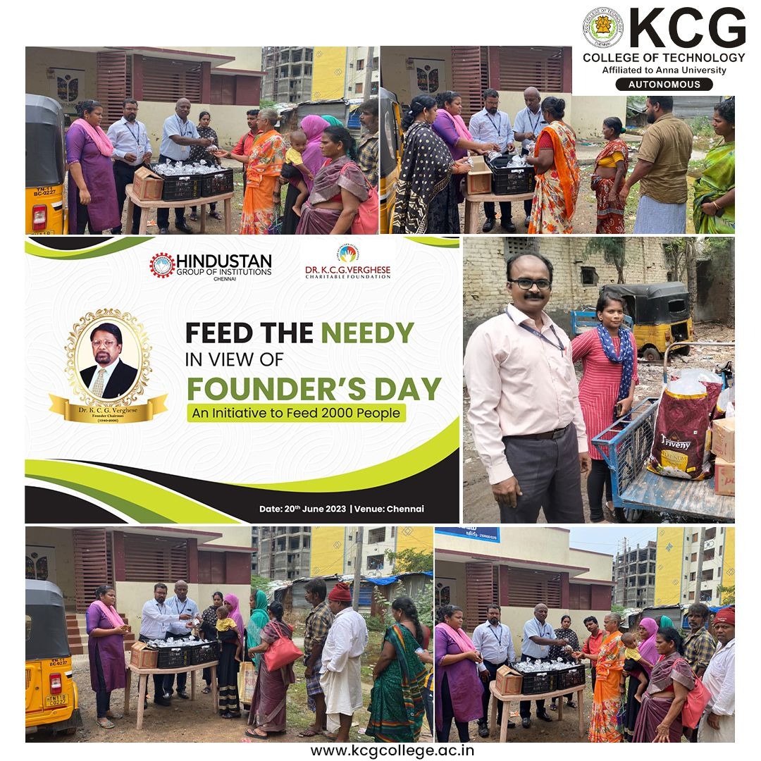 The Hindustan Group of Institutions in association with Dr. KCG Verghese Charitable Foundation distributed food to 2000 people as part of their Feed the Needy Food Drive in view of Founder's Day 2023. 
#KCGCollege #drkcgverghese #founder #foundersday #inmemoriam #inmemory
