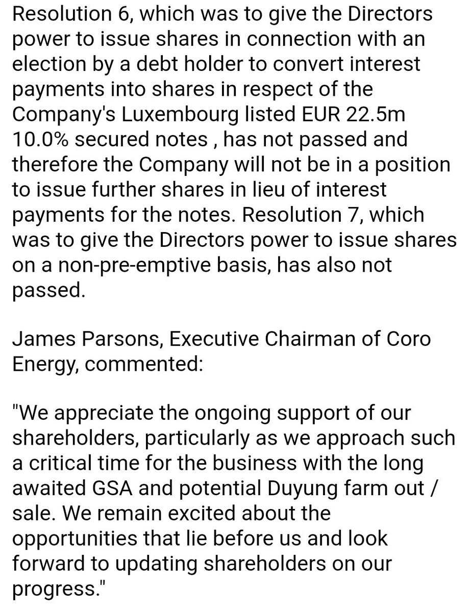 #CORO

No placing then. Wonder how the bondholders get paid 🤔 critical time for coro GSA about to drop