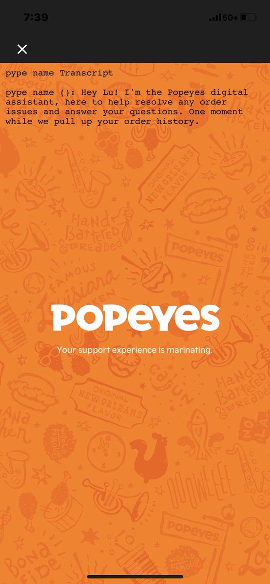 ko_rocko's tweet photo. @Popeyes I placed an order yesterday and it never came. I tried contacting help through the app but it isn’t loading. Here’s the transcript https://t.co/4ikNqya49S