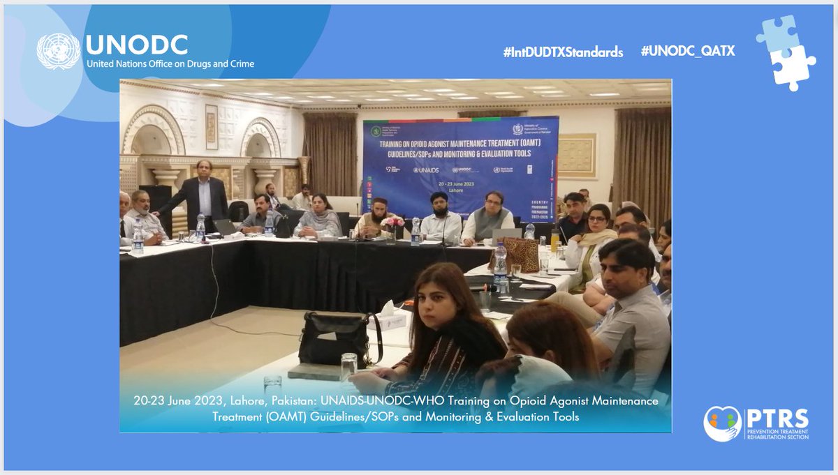 UNODC_PTRS's tweet photo. .@UNODCPakistan & @UNODC_PTRS contributed 2 the training on opioid agonist maintenance treatment #OAMT in Lahore, 🇵🇰
Psychosocially assisted #OAMT is highly effective for the #treatment of #opioid use disorders
Many lives will be saved in #Pakistan w/ the introduction of #OAMT https://t.co/hswEg650Yu