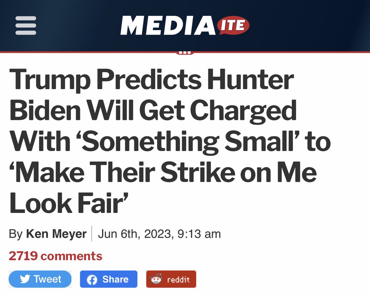 Trump was right! The weak charges brought against Hunter (he will face no jail time!) is just an effort to make the Biden DOJ look “fair.”

But it’s not fair! Hunter and Joe are the real criminals! Trump did nothing wrong!