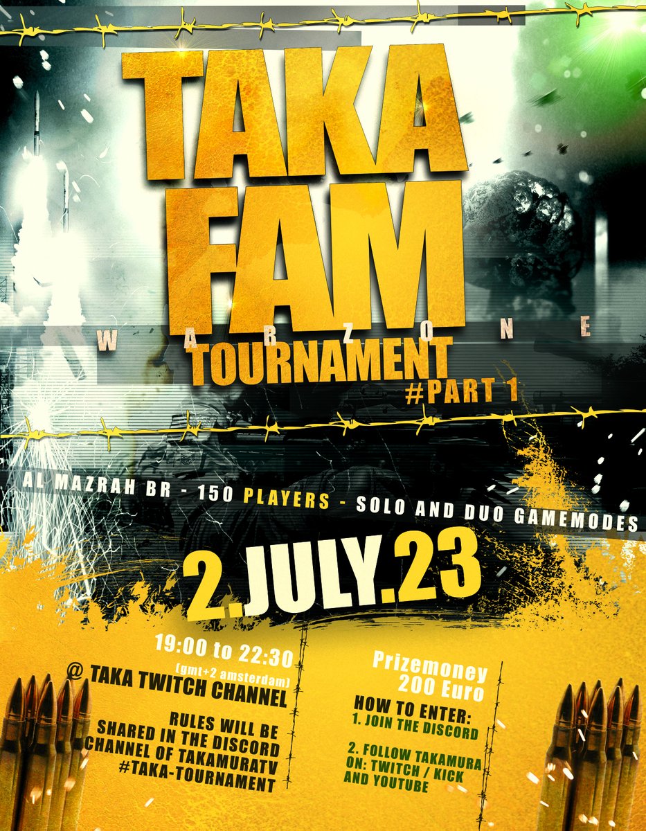 takamura_tv's tweet photo. Taka Tournament #part1 to set off 2nd of July. Invite all your friends! https://t.co/qoNMz5Ef9s and discord: https://t.co/kWQgqUJnrD #codtournaments #warzonetournament #callofdutytournament #prizemoney #tournament #solos #duos #community #gamers #fps https://t.co/oeNV37tD3p