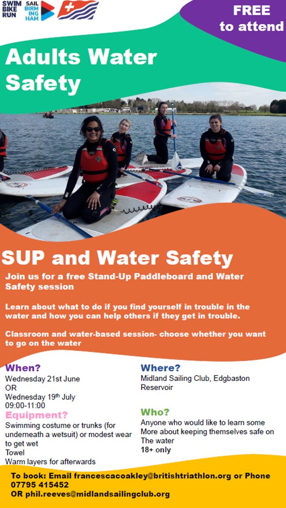 Sport Birmingham (@sportbirmingham) on Twitter photo 🌊 FREE Adults Water Safety sessions available!
📍 Edgbaston Reservoir, <a href="/MidlandSailing/">Midland SC ⛵️</a>
Sign up details below.
<a href="/BritTri/">British Triathlon</a> <a href="/RYAMidlands/">RYA Midlands</a> <a href="/CanalRiverTrust/">Canal & River Trust</a> 🌊 FREE Adults Water Safety sessions available!
📍 Edgbaston Reservoir, <a href="/MidlandSailing/">Midland SC ⛵️</a>
Sign up details below.
<a href="/BritTri/">British Triathlon</a> <a href="/RYAMidlands/">RYA Midlands</a> <a href="/CanalRiverTrust/">Canal & River Trust</a>