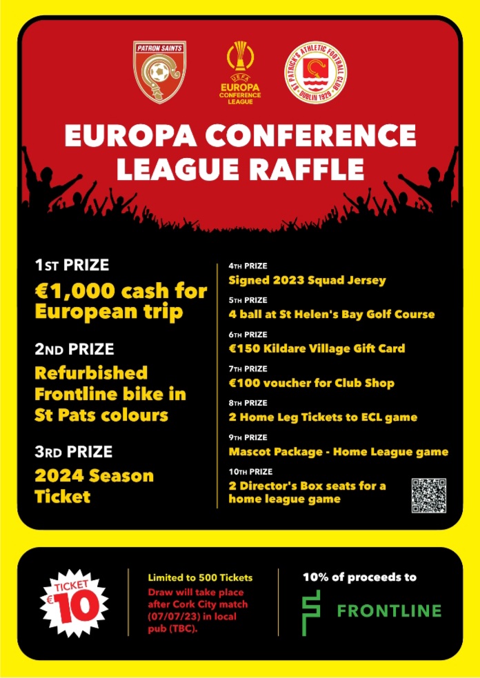 Luxembourg 🇱🇺  it is. The Europa Conference League Raffle is back for another year. €10 a ticket. First prize of €1000 to pay for your European trip(s). Tickets are available now at the link below. 🔴⚪
the-patron-saints.sumupstore.com/product/europa…