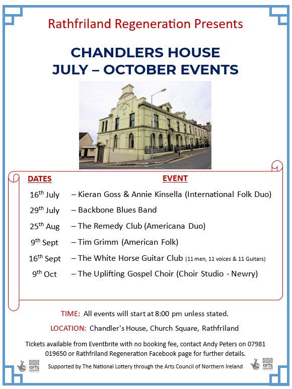 Rathregen's tweet photo. Our upcoming music programme at Chandlers House, Rathfriland. 
@visit_armagh @visitmourne 
@ArtsCouncilNI https://t.co/C92UyjXCLR